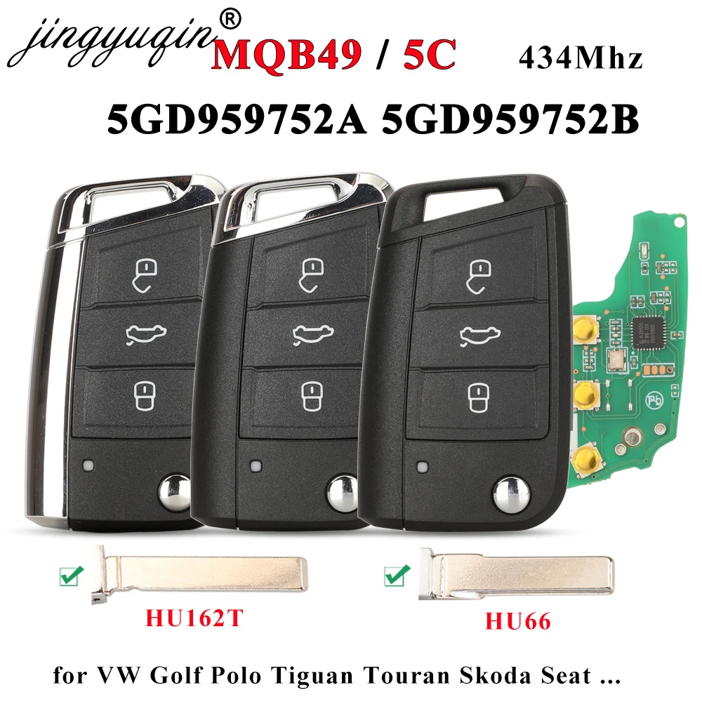

jingyuqin 5GD959752A 5GD959752B Flip Remote Key MQB49 5C Chip 434MHz for VW Golf Polo Tiguan Touran MK7 Volkswagen Skoda Seat