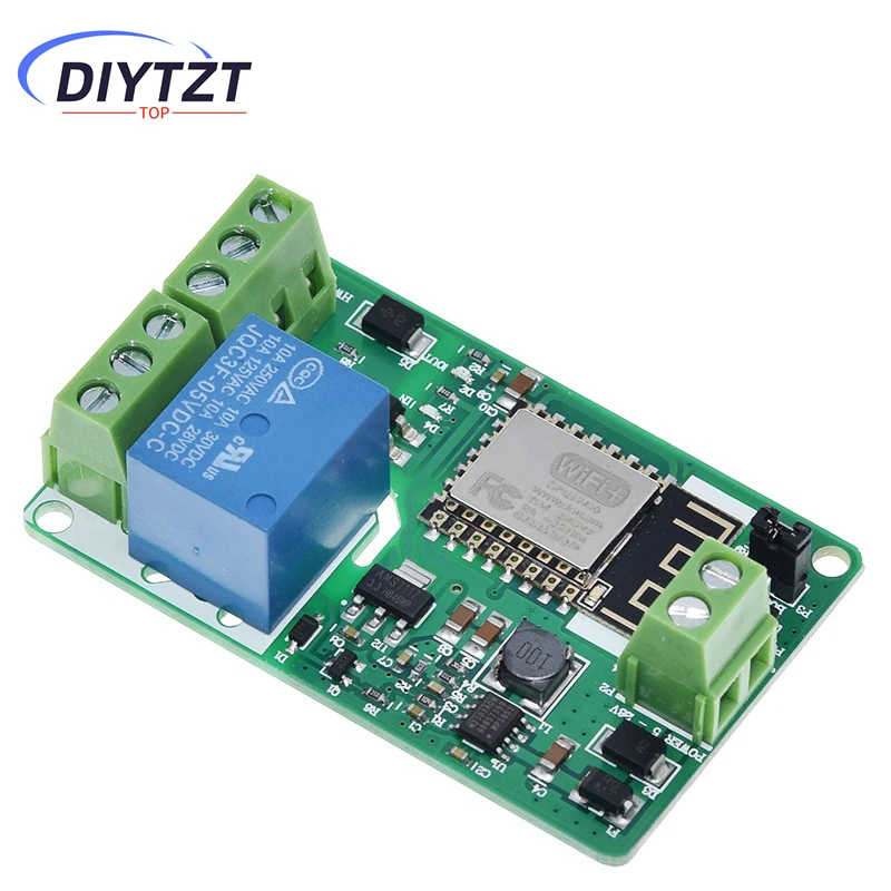 

Green ESP8266 Relay Module 10A 220V Network Relay WIFI Module Input DC 7V~30V 4 Layers Board TVS Input Automatic Protection