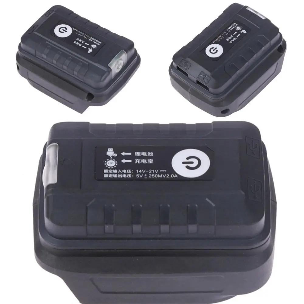 

With LED Working Light Lithium Battery To Power Bank Converter With Switch 5V Output Battery Adapter Black Dual USB Outport