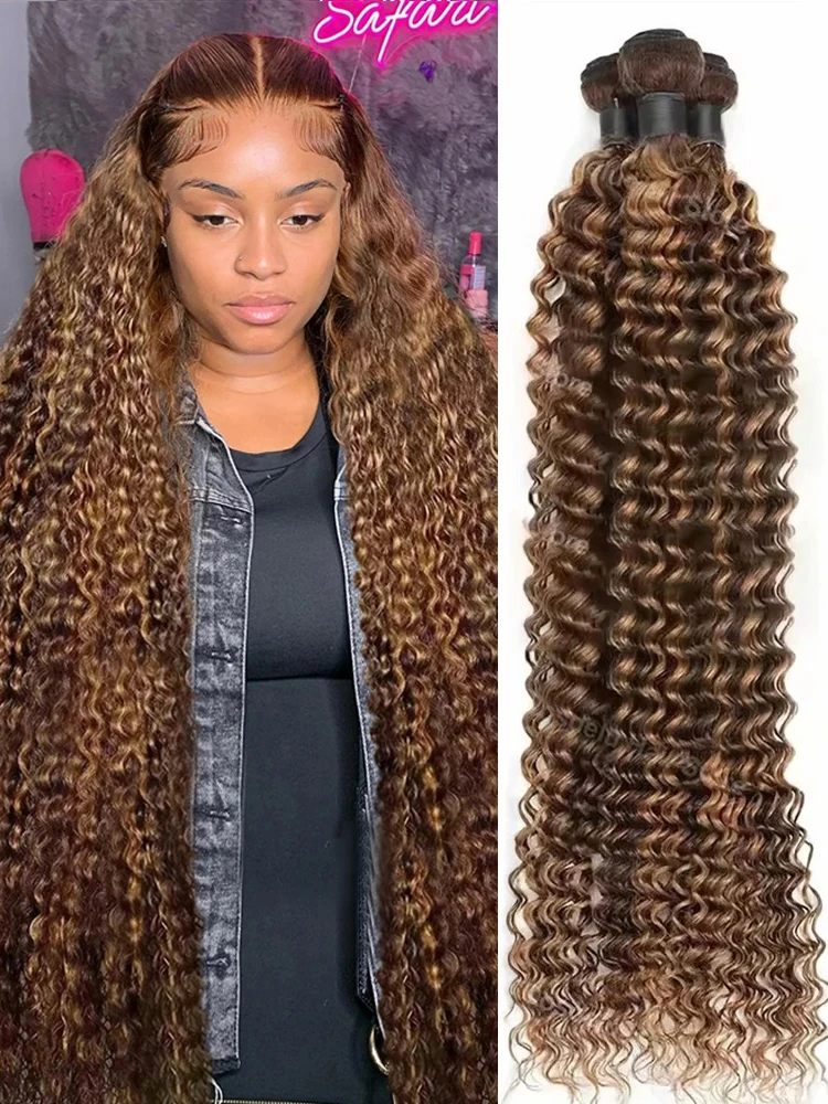 Water Wave Human Hair Bundles Highlight Ombre Honey Blonde Curly Bundles 1 3 4 Bundles Double Weft Water Curly Bundles