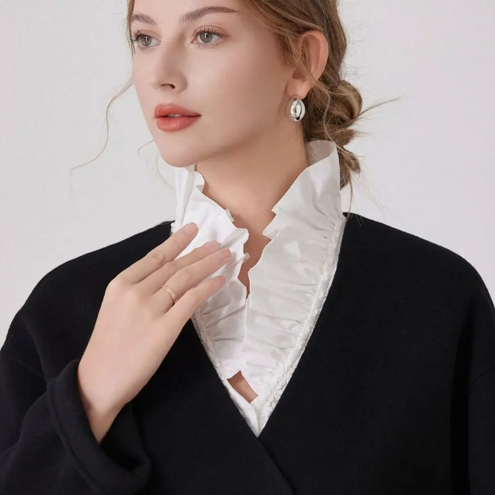 Simple White Detachable Fake Collar Ruffle Pleated Lotus Leaf Adjustable Neckline V-shaped Stand Collar Lotus Leaf Cuffs Female