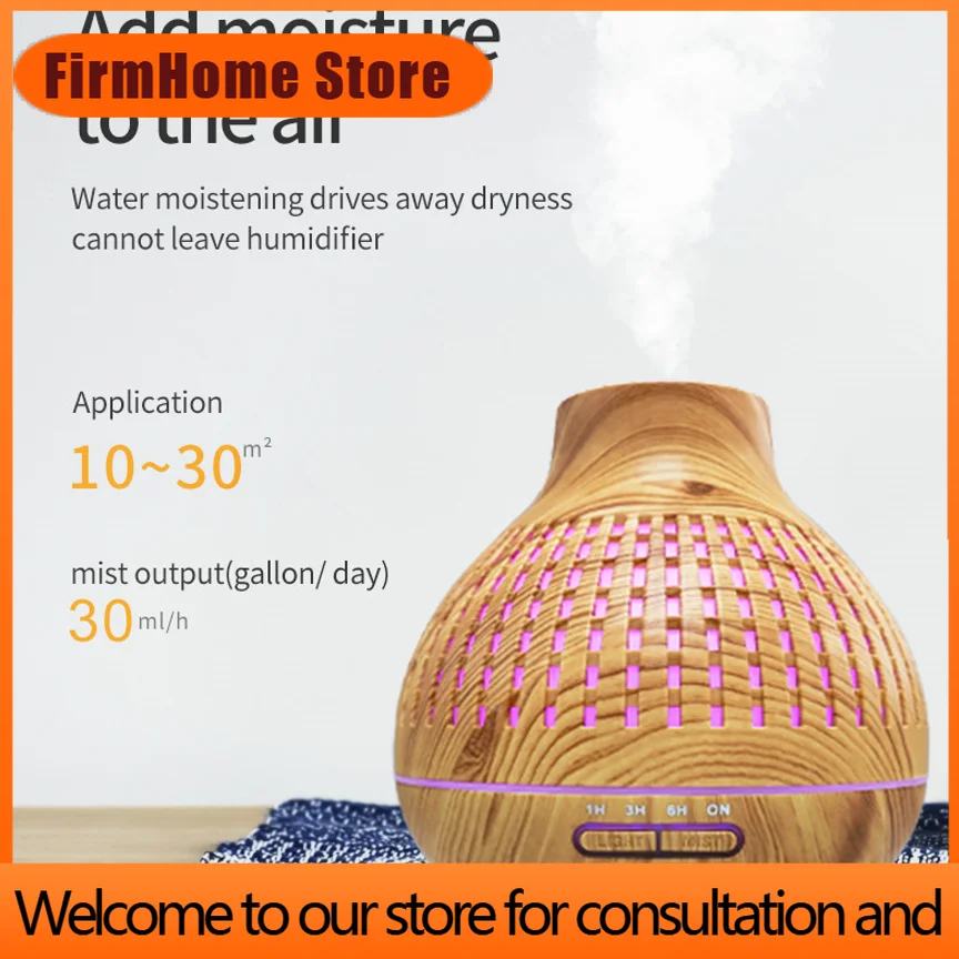 FirmHome Store400ML Wood Grain Humidifier Aroma Diffuser Atomizer Remote Control Household Humidifier Hydrating Instrument Deskt