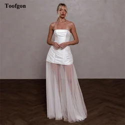 Toofgon A Line Simple Bride Wedding Dresses Strapless Satin Tulle Customized Women Bridal Gowns Wedding Photography robe mariee
