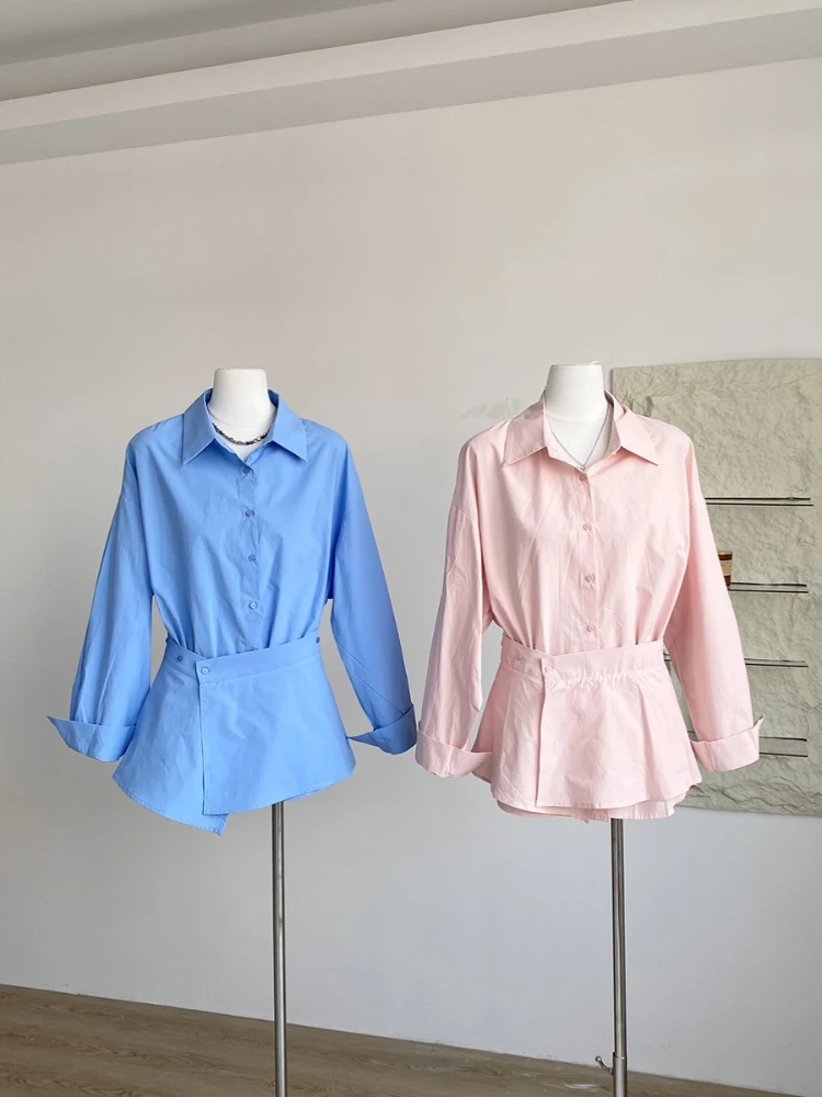 

Stripes Women Shirt Two Piece Sets Long Sleeve Single Breasted Ruffles Casual Lady Turn-Down Collar 2025 Spring