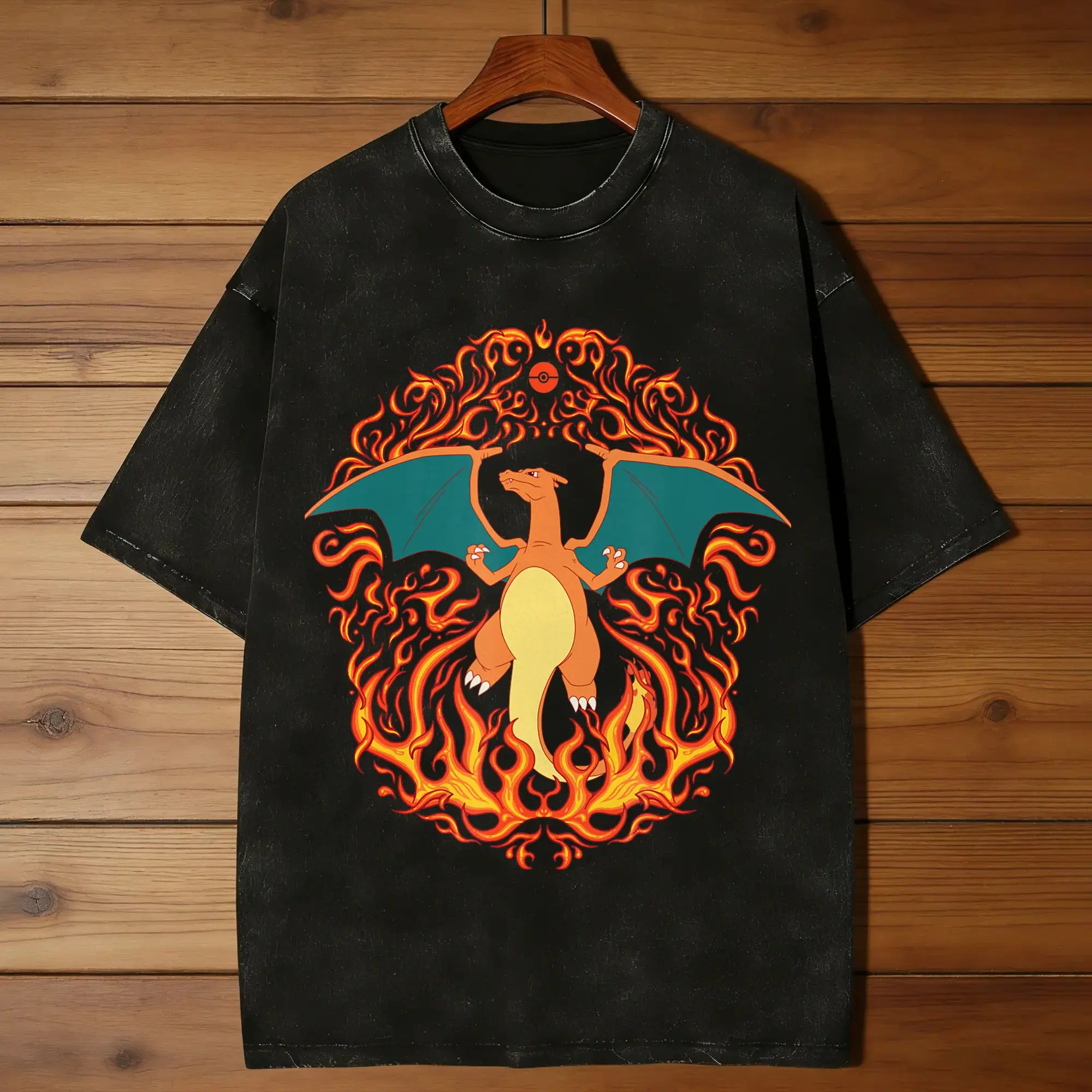 Charizard Fire Type Flames Generation T Shirt for Men Cotton Funny T-Shirts Round Collar  Tees Short Sleeve Tops Plus Size