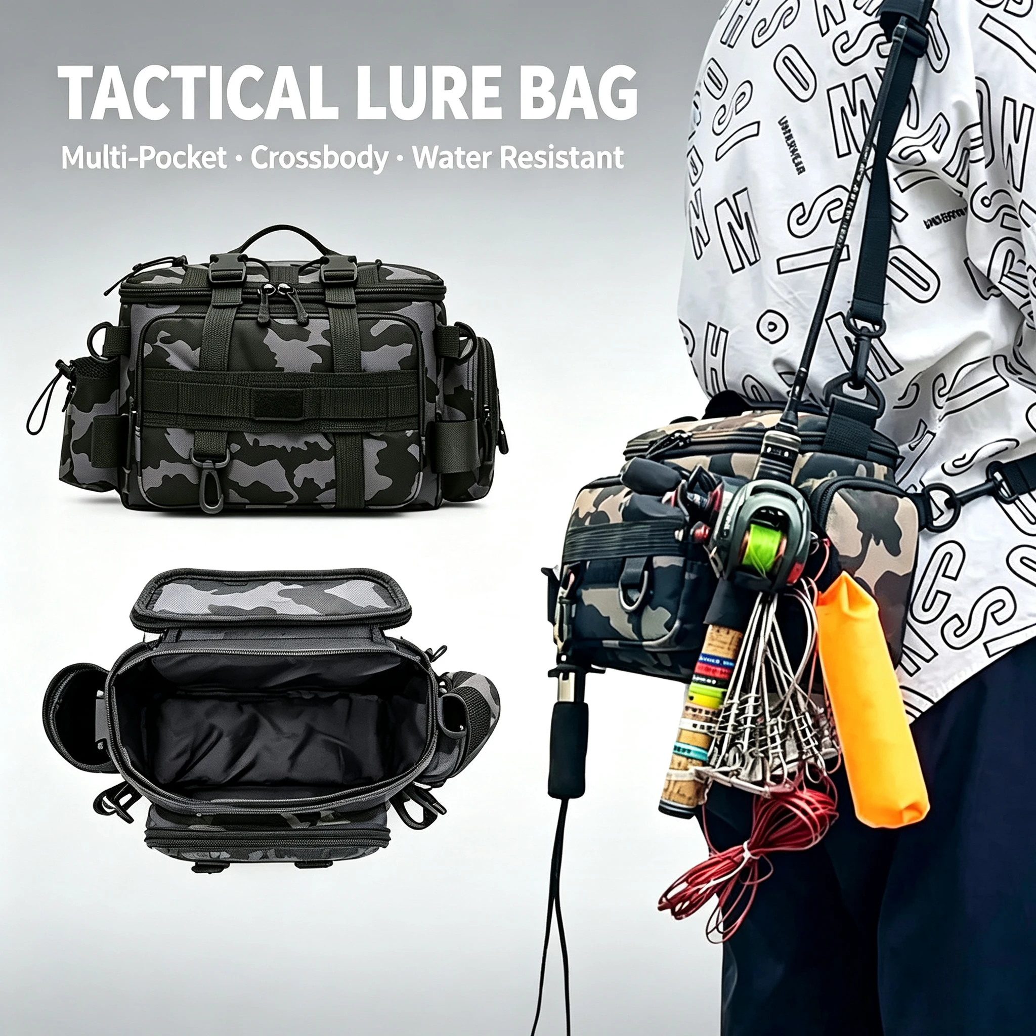 Fishing Bag Single Shoulder Carp Fishing Tackle Bags Holdall Sea Fishing Bag Camouflage Outdoor Carryall Bag Hiking Travel Pack