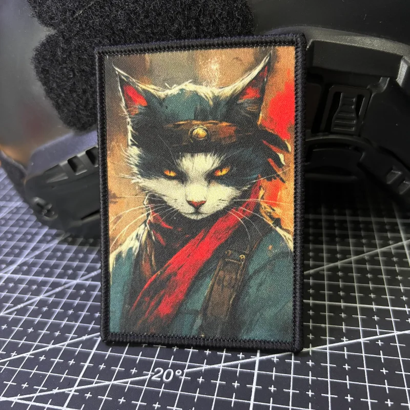 Retro Oil Painting Kitten Tactical Patch, Cool Cat Animal Hook And Loop Printing Morale Badge Backpack Sticker Armband