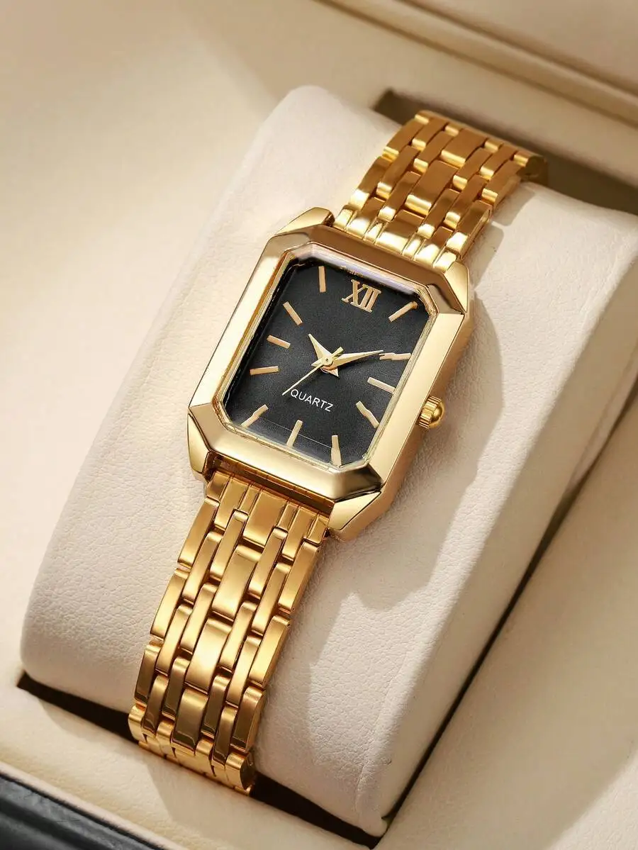 1pc Women's Fashion Square Roman Numeral Dial Quartz Wrist Watch, Classic & Elegant