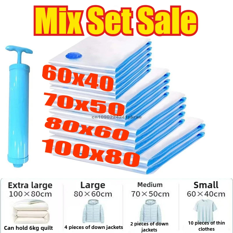 

1-8PCS Travel Vacuum Storage Bags Clothes Bags and Vacuum for Clothes Vacuum Sealing Bags Empty Bag and Pump Storage Container