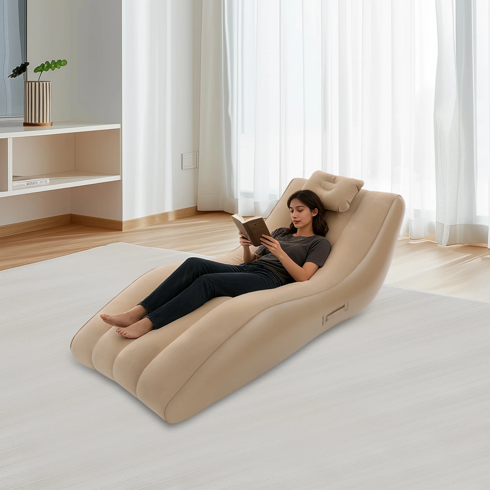 Einfaches Lazy Sofa, aufblasbarer Lounge-Sessel, 2 Minuten, schnelles Aufblasen, 70,87 Zoll lang, mit USB-Luftpumpe und Kissen für Camping, Strand