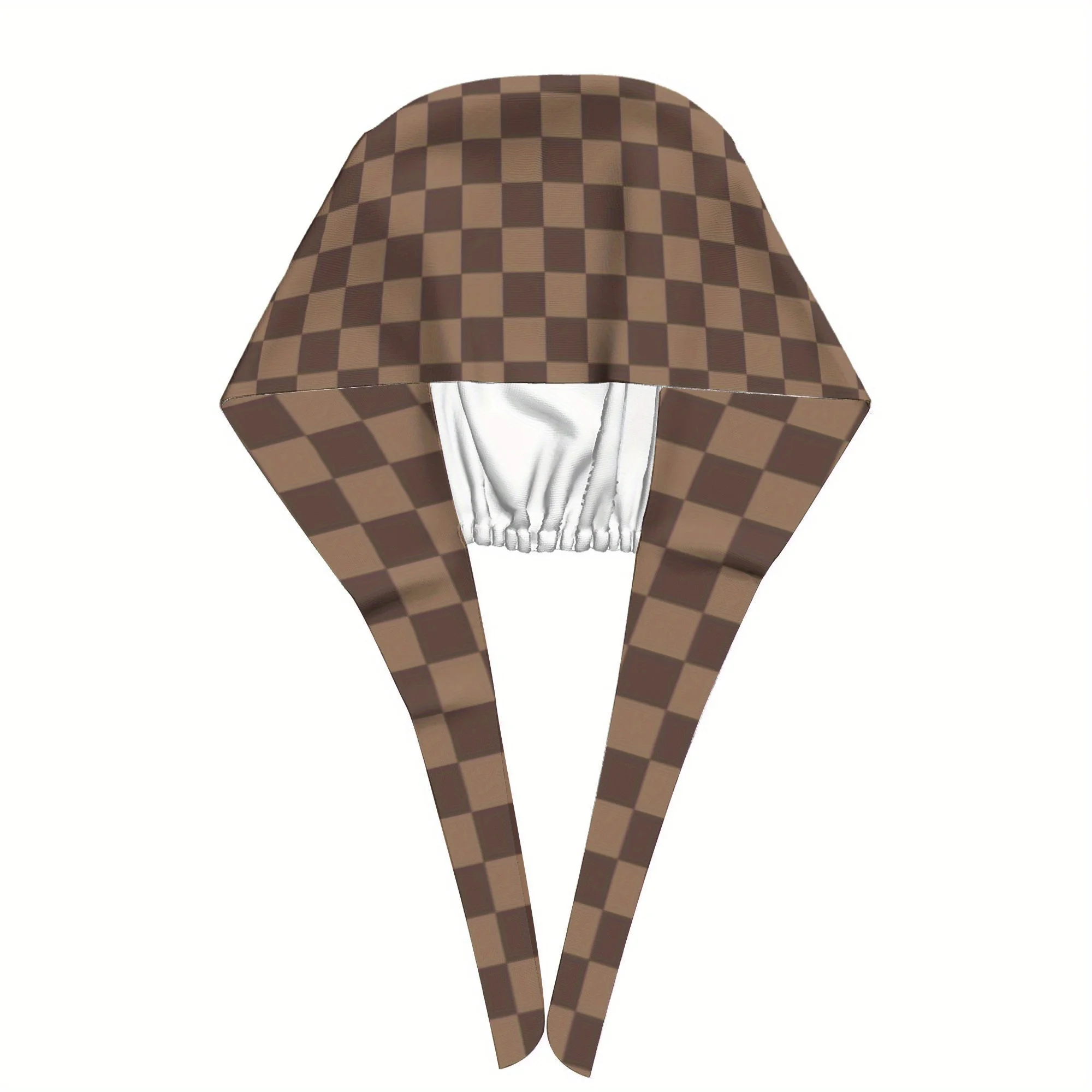 1pc Adjustable Tie-Back Surgical Hat - Brown/Beige Plaid working cap, for Nurses, Chefs, Artists - Hospital, Restaurant, Studio