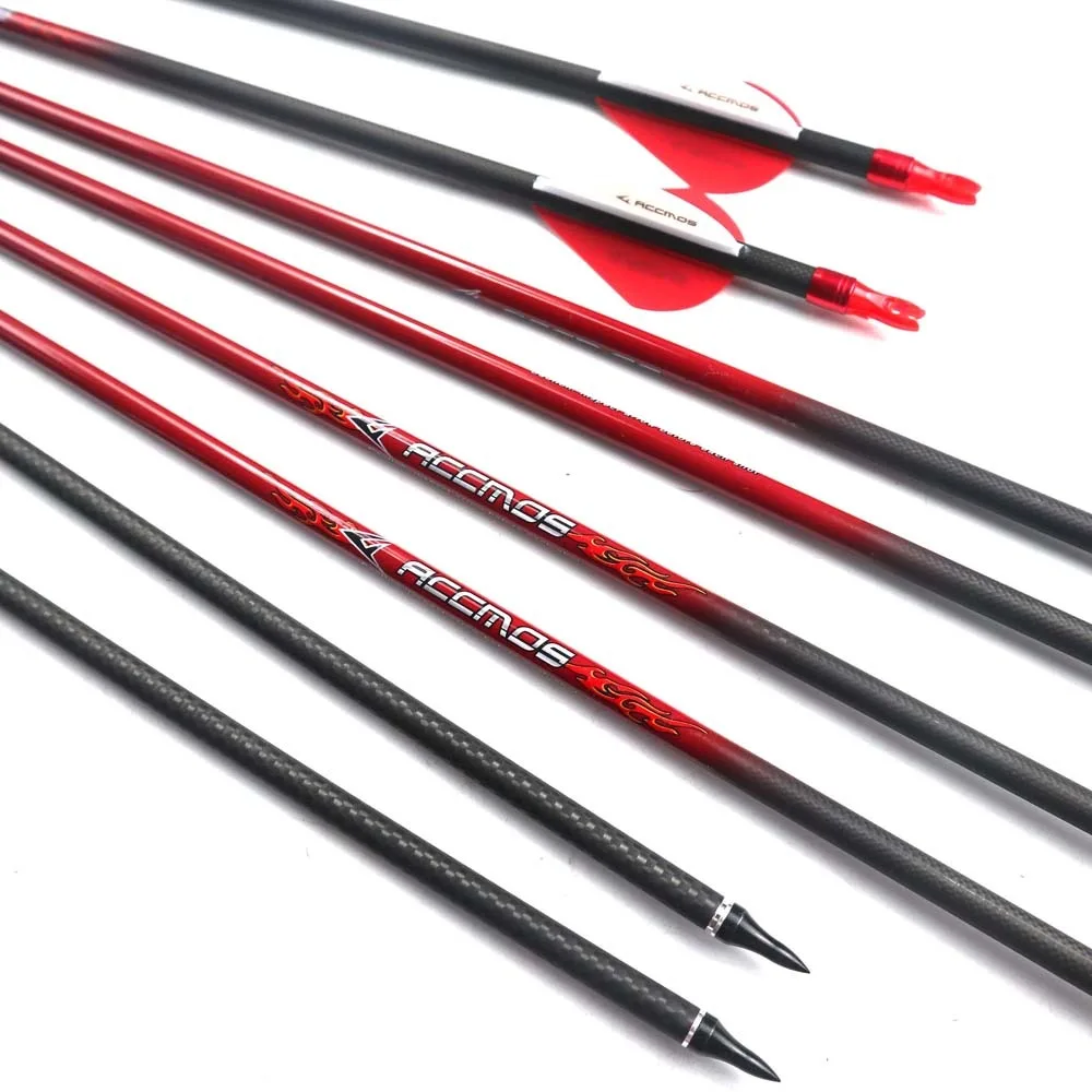 ACCMOS ID6.2mm 3K+1K Pure Carbon Arrows Spine 400 Complete for Compound Recurve Bow Target Shooting Field Archery
