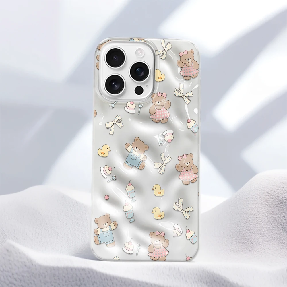 Cute Bear Duck Ice Cream Print Cute Phone Case Fairy Girl For iPhone 16 18 17 14 15 13 12 11 Pro Max Plus Air Soft TPU Case