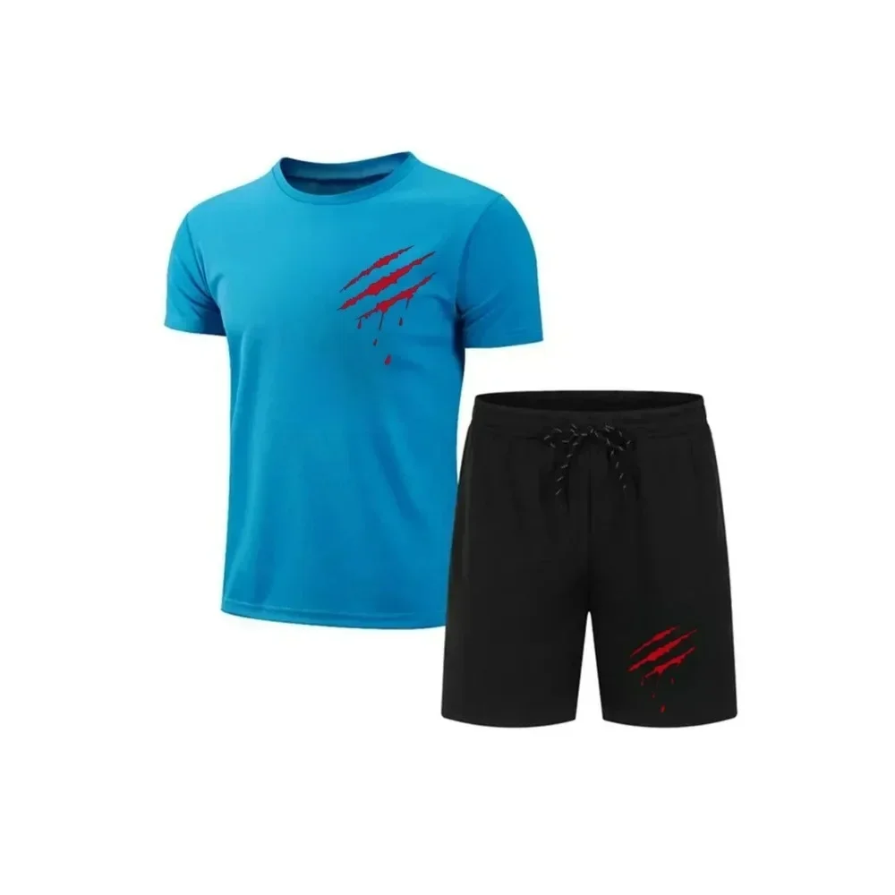 

New Trendy Business Summer Men's Sports Set Casual Fitness Jogging Basketball Fashion Short Sleeve T-shirt + Shorts 2 Sets