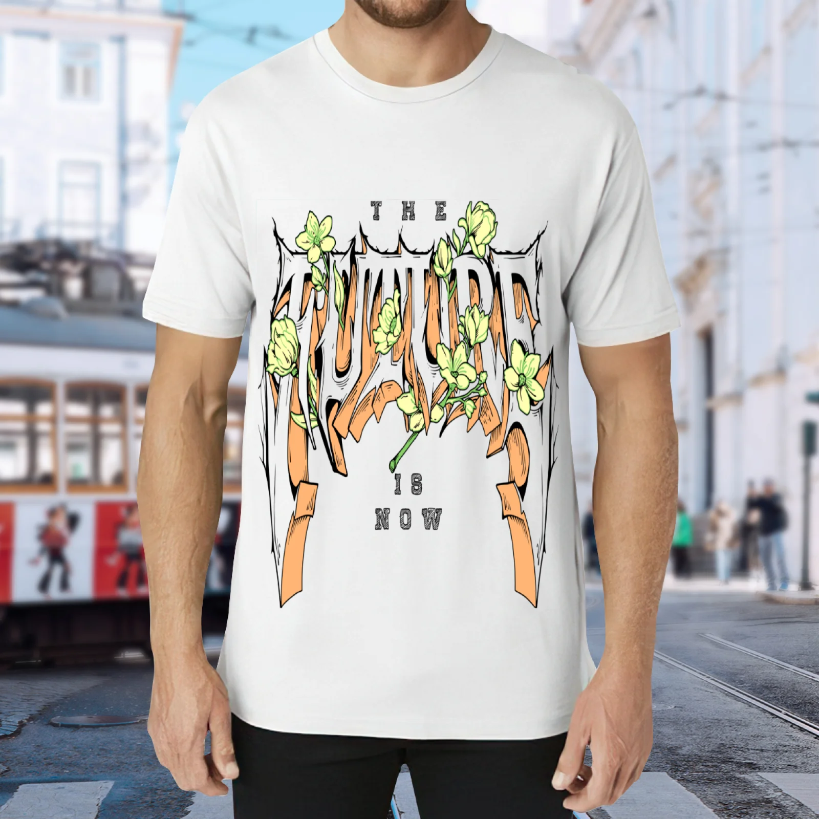 Trendy Rose Flower Typography T-Shirt, Cool Edgy 