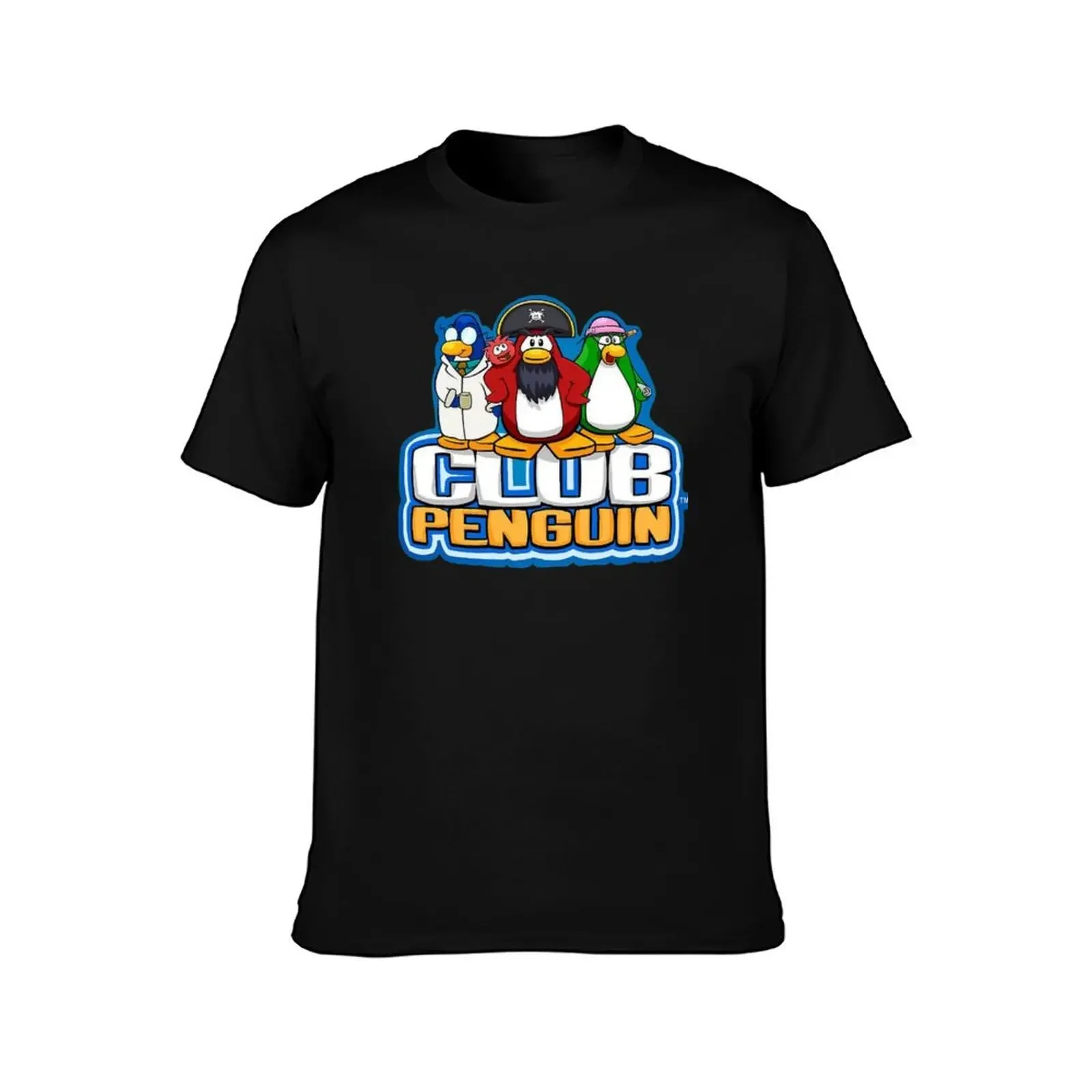 Club Penguin Logo with Characters T-Shirt oversizeds anime figures boys whites men workout shirt