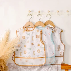 HappyFlute New One Piece With Pocket Waterproof Cartoon Printing Sleeveless Hook&Loop Design Multifunction Use Baby Bib