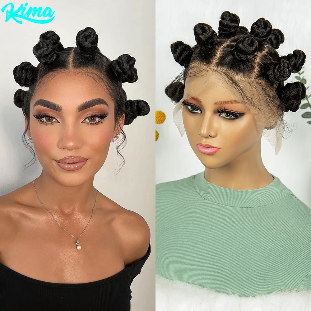 

Синтетические плетеные узлы Бantu Cornrows Плетеный парик без узлов Большая коробка с косами Парик Полный парик с кружевной косой Черные женщины Скрутки ручной работы