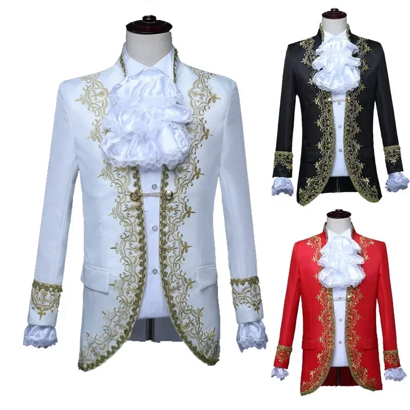 Carnival Wedding Costume Prince Bridegroom Mens Blazer Dress Suits Jabot Lace Tie For Adult Tops Jacket Coat Pants Trouser E