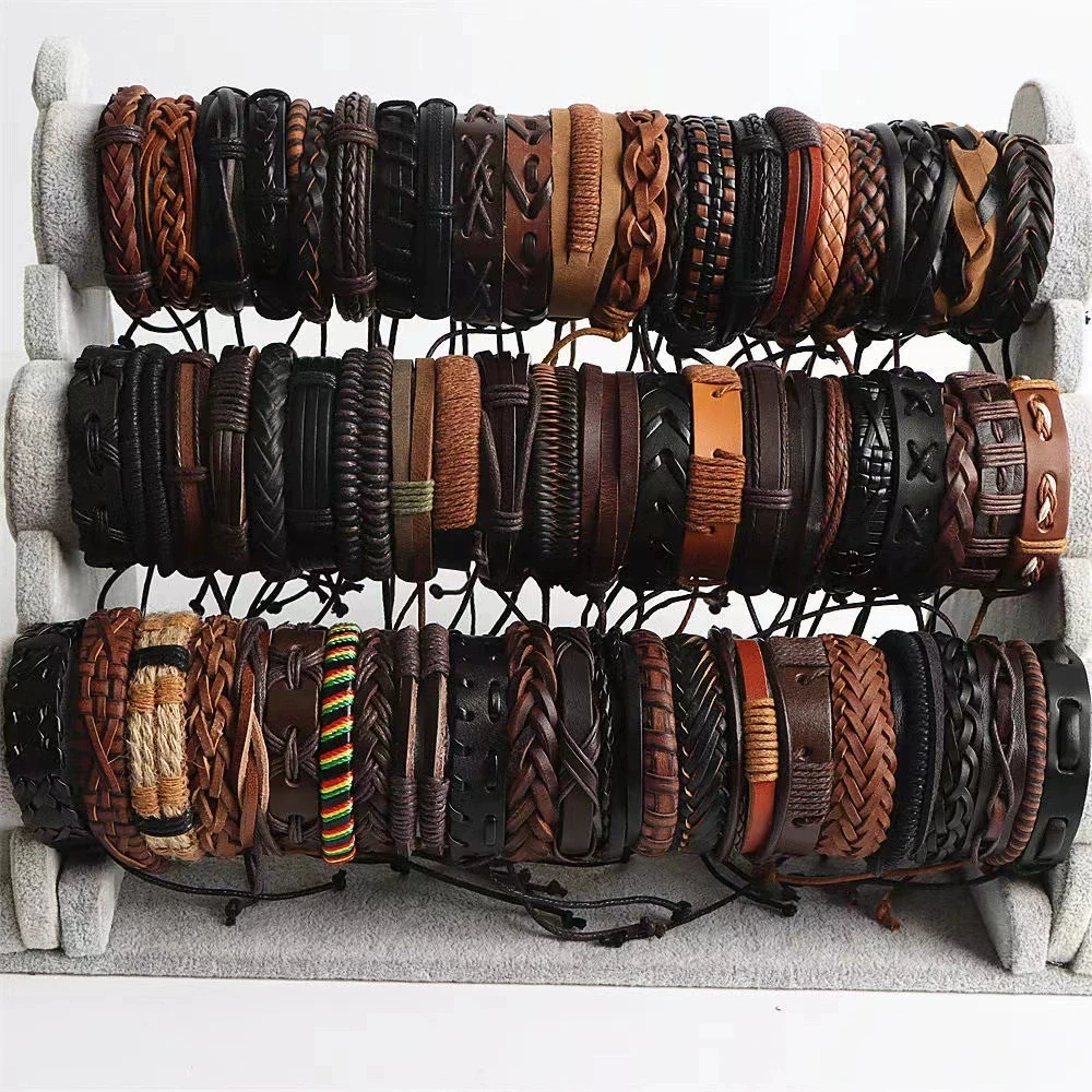 20 Stück/Set Geflochtene Lederarmbänder für Männer und Frauen Wickelarmband Hanfschnur Ethnischer Tribal Handgefertigter Wickelarmreif Schmuck