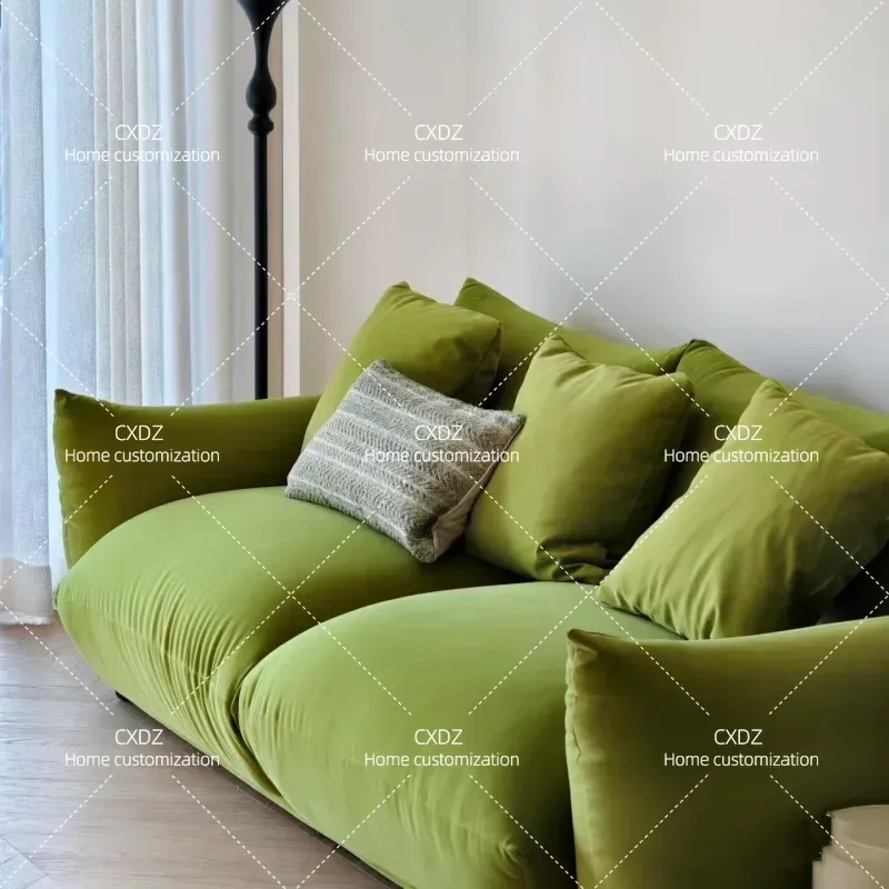 Simple Cream Style Straight Floor Sofa Lamb Wool Fabric Lazy Living Room Furniture Modern Minimalist Design Comfortable