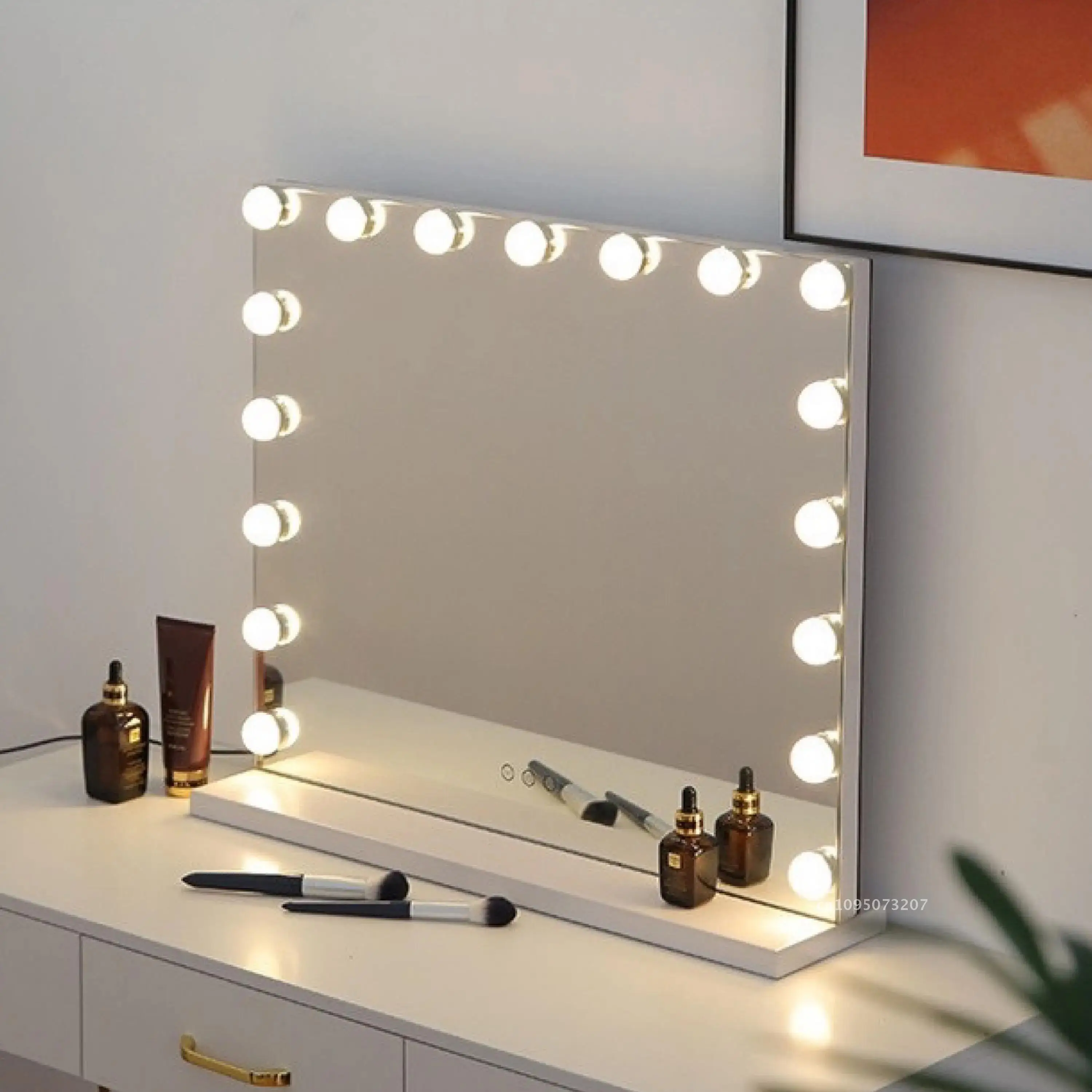 Vanity Makeup Mirror with Lights 17 LED Bulbs Lighting Color Dressing Bedroom 3 Tabletop for Cosmetics White