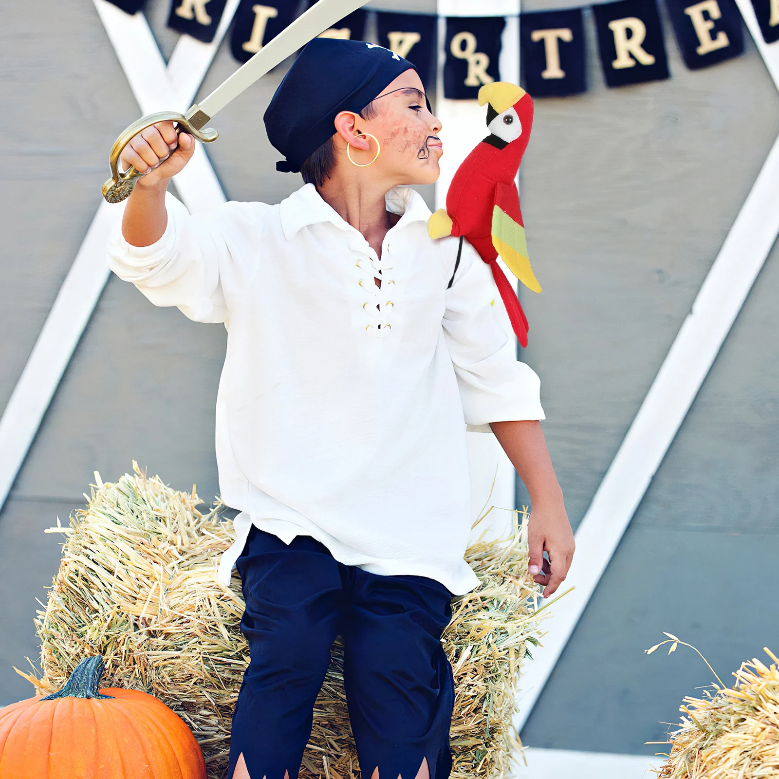 

1Set Shoulder Parrot Pirate Costume Supply for Kids Cosplay Adventure Theme Decoration Stuffed Animal Role Play Gift