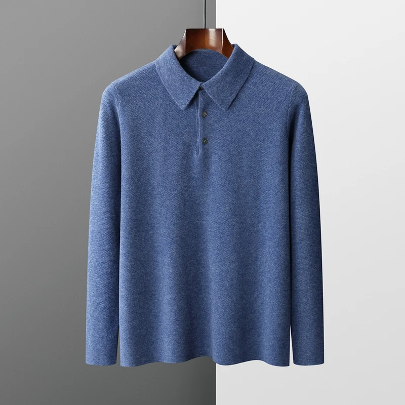 Men's POLO Collar Cashmere Wool Sweater Men Loose Large Size Knitted Sweater Business Casual Pullover Top Autumn Winter Hot Top