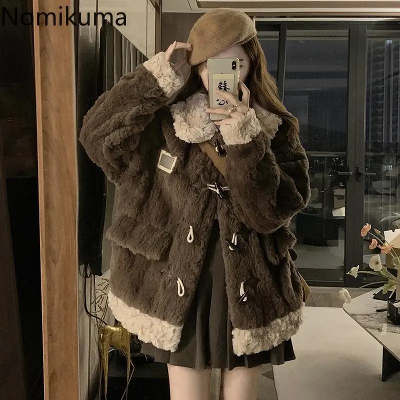 Autumn Winter Clothing 2024 Vintage Lamb Wool Coat for Women Oversized Tops Fashion Korean Outwear Casual Furry Thicked Jackets