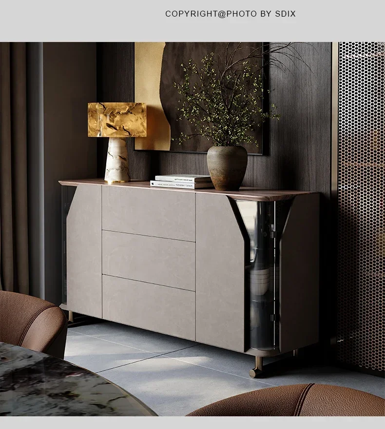 Italian light luxury black walnut solid wood side cabinet locker