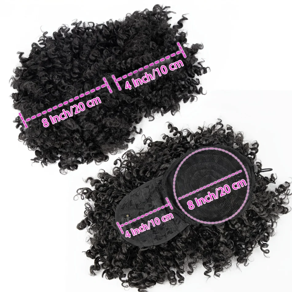 アフロパフドローストリングポニーテール、前髪付きポニーテール、女性用縮れ毛カーリーヘアクリップイン前髪、ショートポニーテールエクステンション、アップヘアピ