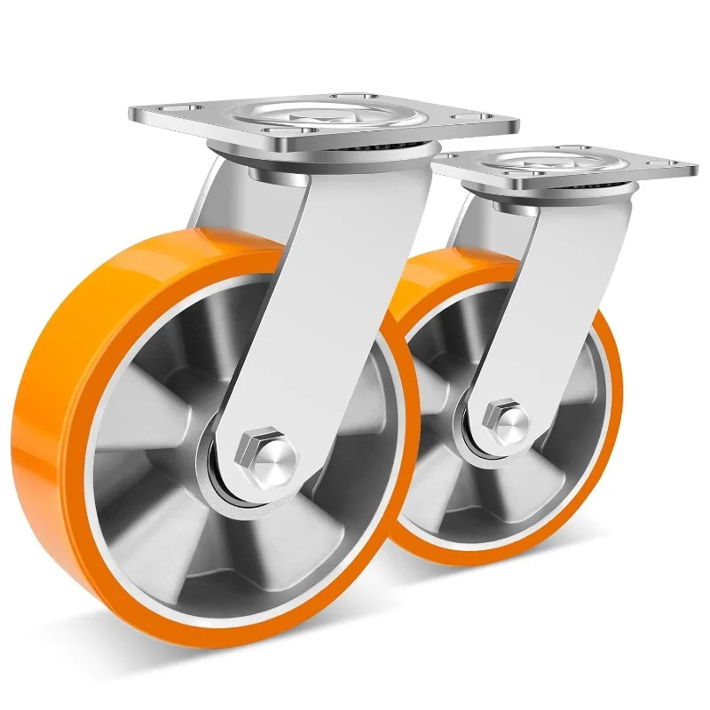 Industrial Swivel Casters (2 Pack), Maintenance-Free Polyurethane on Aluminum Wheels, Extra Heavy Duty Casters Wheels