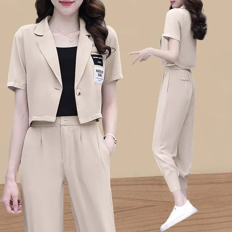 

Women's Sweet and Cool Small Suit 2025 Summer New Fashion Temperament Tops Pencil Pants with Low-waisted Two Piece Set Tracksuit
