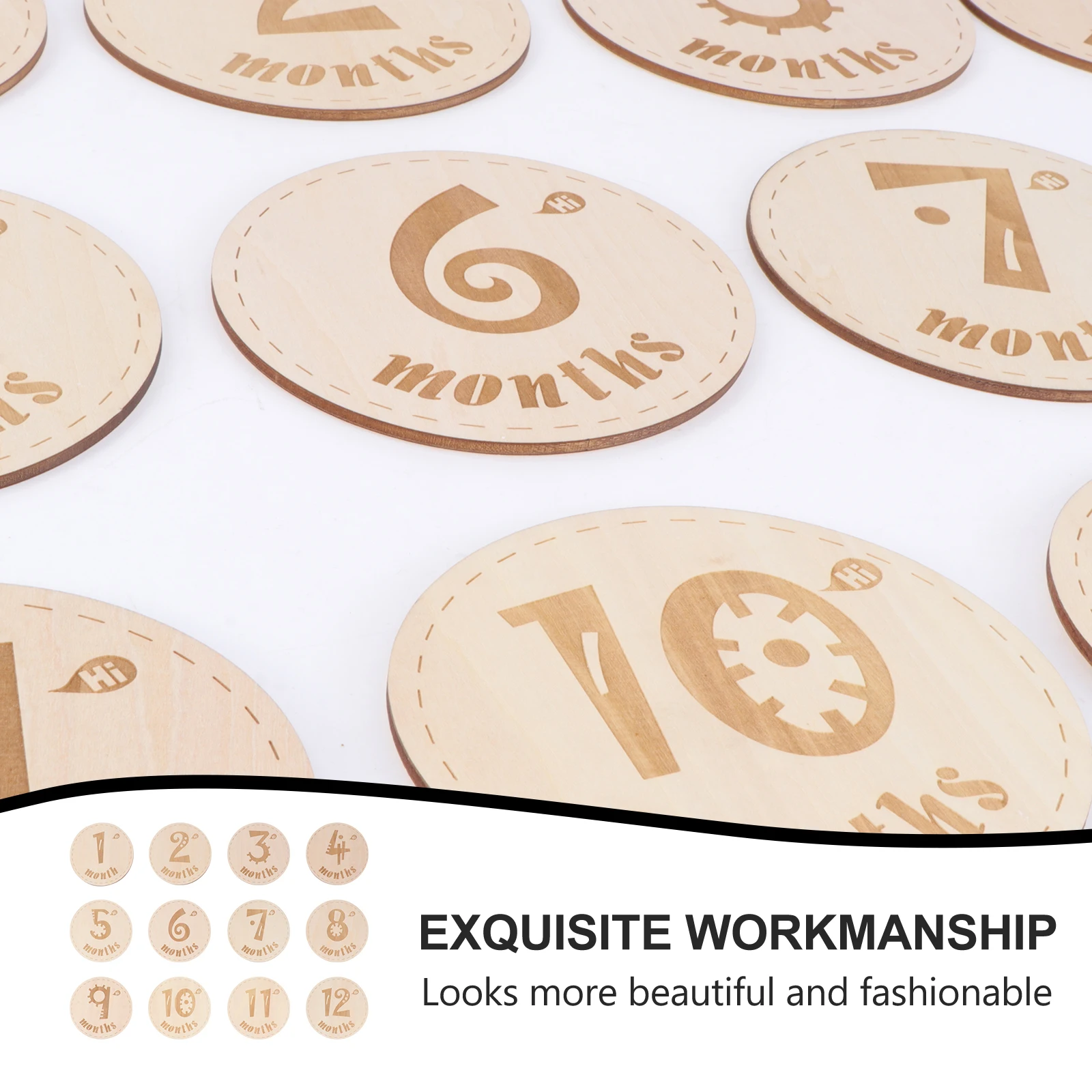 

12 Pcs/Set Decorations Wooden Baby Month Card Girl Memorial Ornaments Props Photography Milestone Cards