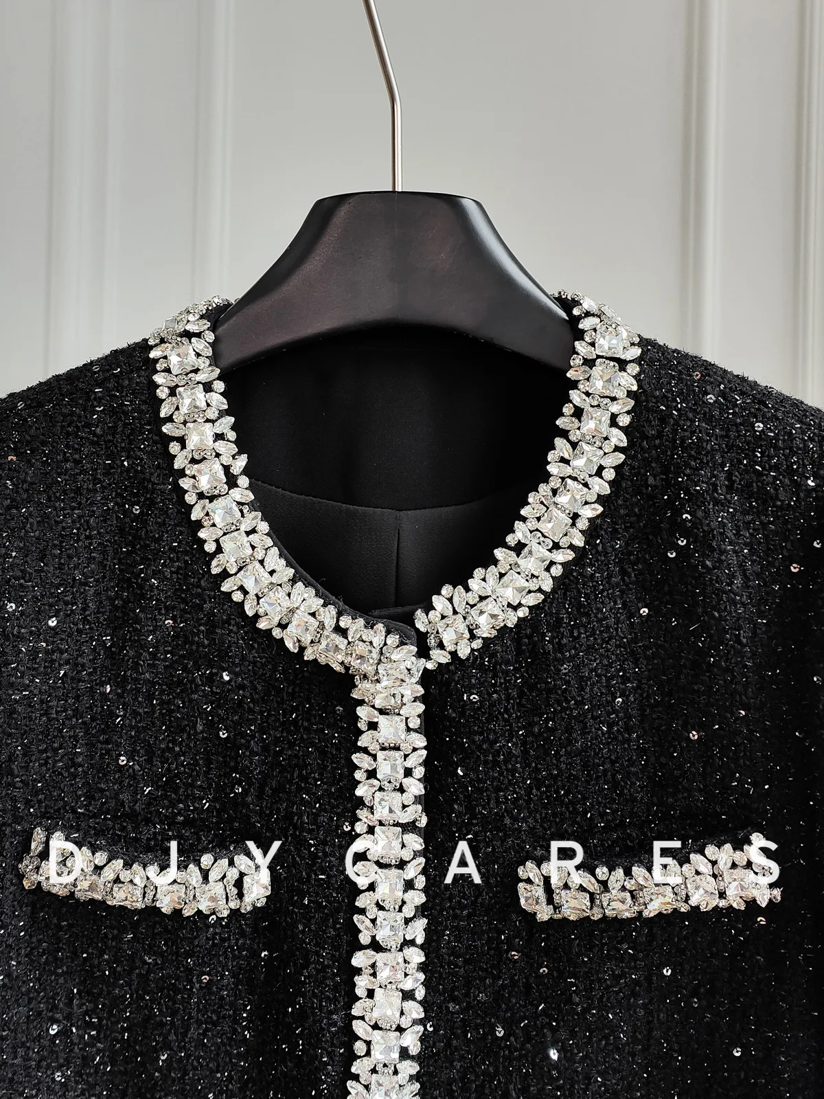 New Classic diamond studded design black jacket, fashionable versatile top big  size