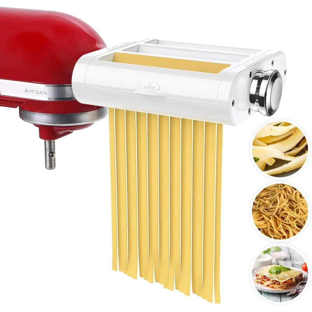 

3-in-1 Pasta Maker Attachment for Stand Mixers with Roller, Spaghetti & Fettuccine Cutters and Cleaning Brush