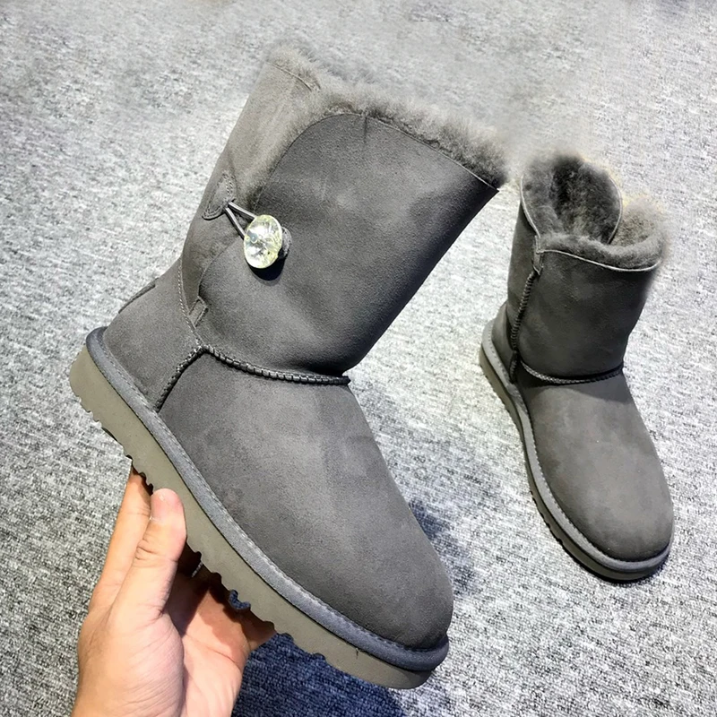 أحذية شتوية عصرية متعددة الاستخدامات بإبزيم كريستالي كلاسيكي مسطح القاع قصير من جلد الغنم مدمج للثلج الدافئ للنساء #6