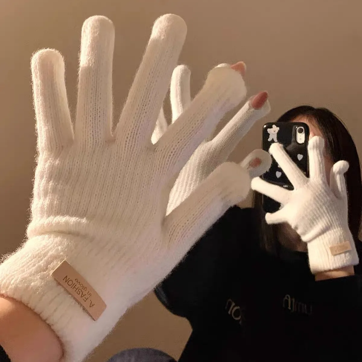 Women Knit Touch Screen Gloves Soft Warm Full Finger Handwear Female Winter Texting Mittens With Ribbed Cuff For Cold Weather