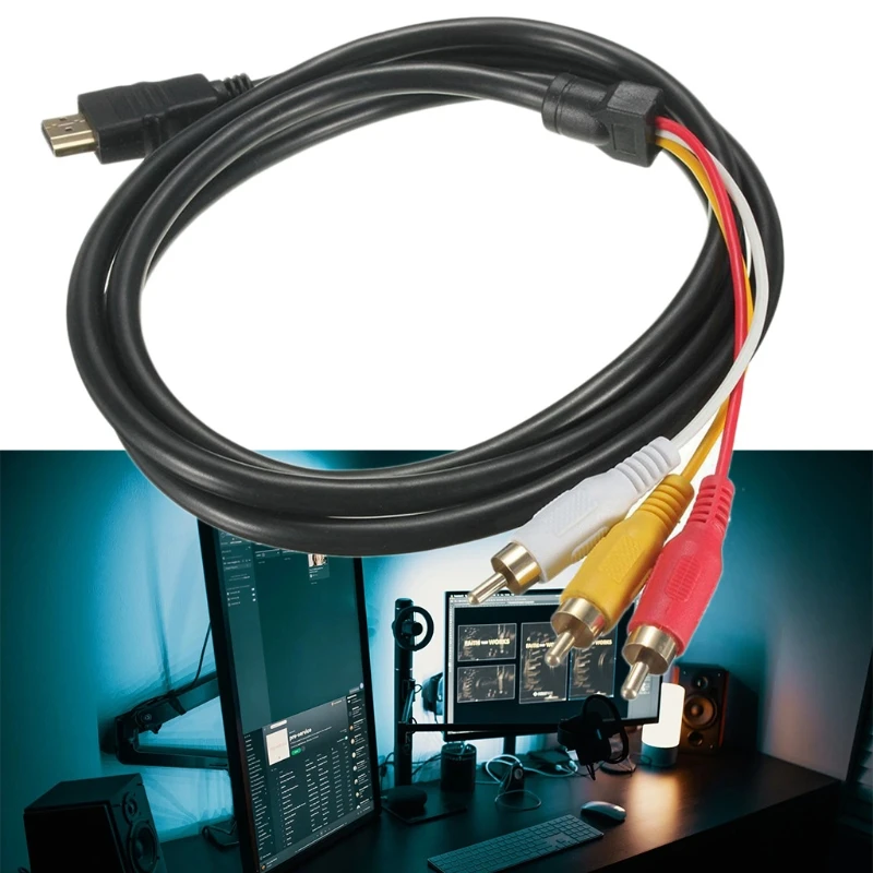 Brand New 1.5m Video Audio AV Cable HDMI-compatible Male To 3 RCA Adapter Stereo Converter Component For TV HDTV DV DVD PC