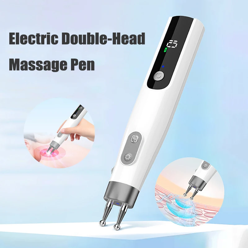 

Многофункциональная электрическая бело-серая массажная ручка с двойной головкой Type-C, 5 режимов и 10 передач, подходит для шеи, спины