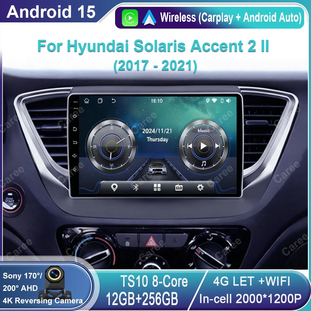Android 15 Car Radio For Hyundai Solaris Accent 2 II 2017 - 2021 GPS Navigation Audio Stereo Video Multimedia Player AutoRadio