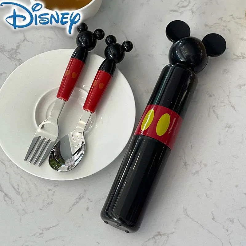 2PCS disney Mickey Mouse Stainless steel Children cartoon Spork Spoon Portable Fork Tableware Eco-Friendly Ultralight Dinnerware