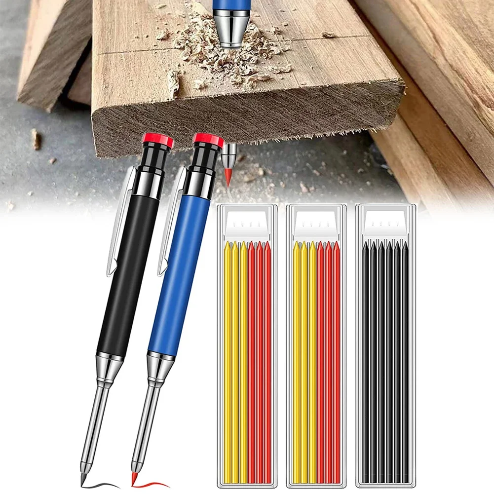 1/2pcs Metal Carpenter Pencil Built-in Sharpener Deep Hole Woodworking Marker With Refill For Metal,plastic,glass,wood,paper