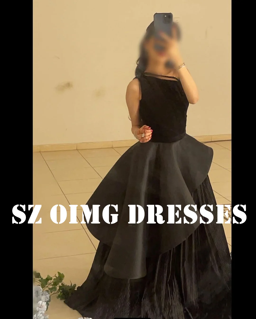 

OIMG New Design Black Elegant Prom Dresses Arabic Women One-Shoulder Layered Ruched Mermaid Evening Gowns Formal Party Dress