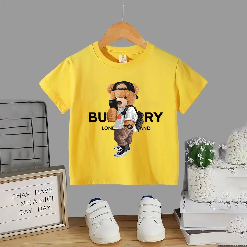 

Funny Bear Fashion Print Brand Kid T-shirts Children Baby Short Sleeve Harajuk Tees Boy Girl Kawaii Tops Gift Summer Clothing