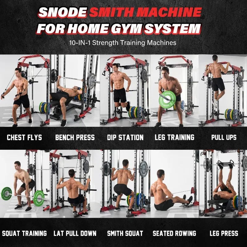 เครื่อง Smith สําหรับโฮมยิม, Power Rack พร้อม Cable Crossover, Squat Rack พร้อมขากดและ Advanced LAT Pull-Down, 2000LB