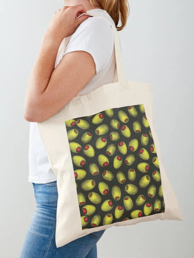 Aceitunas verdes con pimientos rojos - Bolsa de compras con diseño de comida novedosa, bolsas de regalo, bolsa de compras de lona, ​​bolsa para la playa
