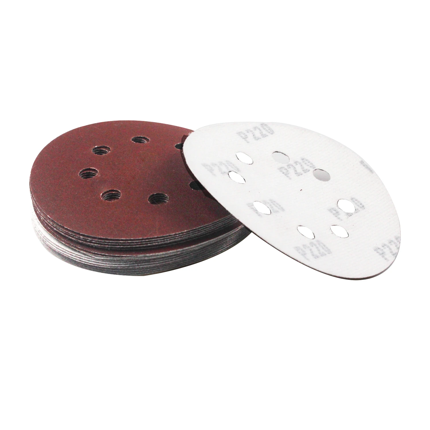

20 шт. 5-дюймовые шлифовальные диски, 8 отверстий, зернистость 220, беспыльные крючки и петли, круглые диски наждачной бумаги из оксида алюминия