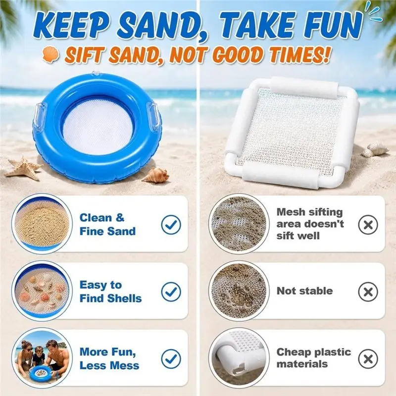 Inflatable Sharktooth Sifter Set For Shells, Fossils And Beach Floating Sand Sifter With Sifting Mesh