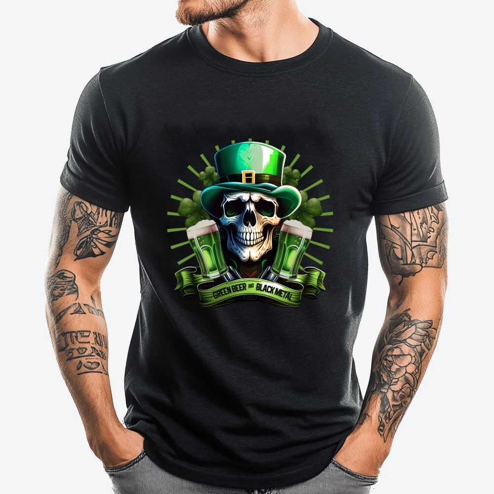 

Green Beer Black Metal St Patricks Day Metalhead Grahpic Tee Shirt Eco-Friendly Shirts For Men Plus Size